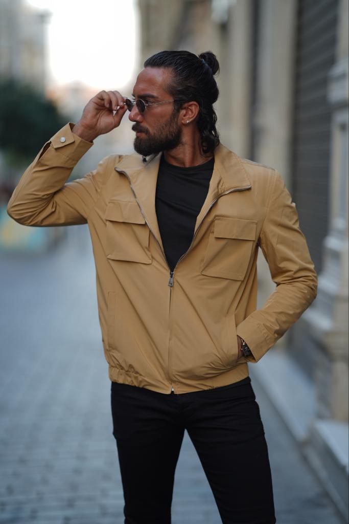 Thread Slim Fit Beige Coat