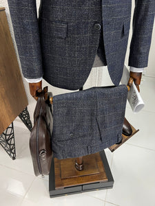 Louis Slim Fit High Quality Navy Plaid Suit