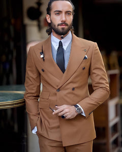 Bojoni Astoria Slim Fit Camel Double Breasted Suit
