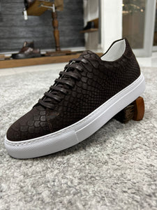 Louis Special Edition Rubber Sole Suede Print Leather Brown Sneakers