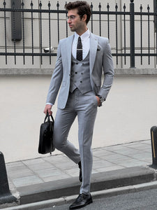 Louis Slim Fit Self Patterned Gray Suit