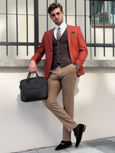 Bojoni Astoria Slim Fit Self-Patterned Pointed Tile Suit