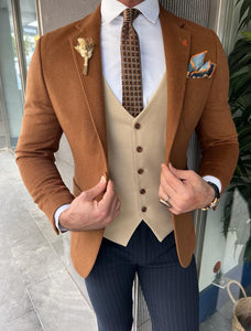 Rick Slim Fit Baroncelli Italian Fabric Stamped Camel Blazer