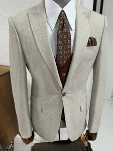 Louis Slim Fit Pointed Collared Beige Combination Suit