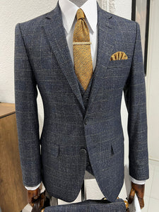 Louis Slim Fit High Quality Navy Plaid Suit