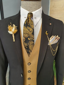 Giotto Black Beige Slim Fit Notch Lapel Linen Suit-baagr.myshopify.com-suit-BOJONI