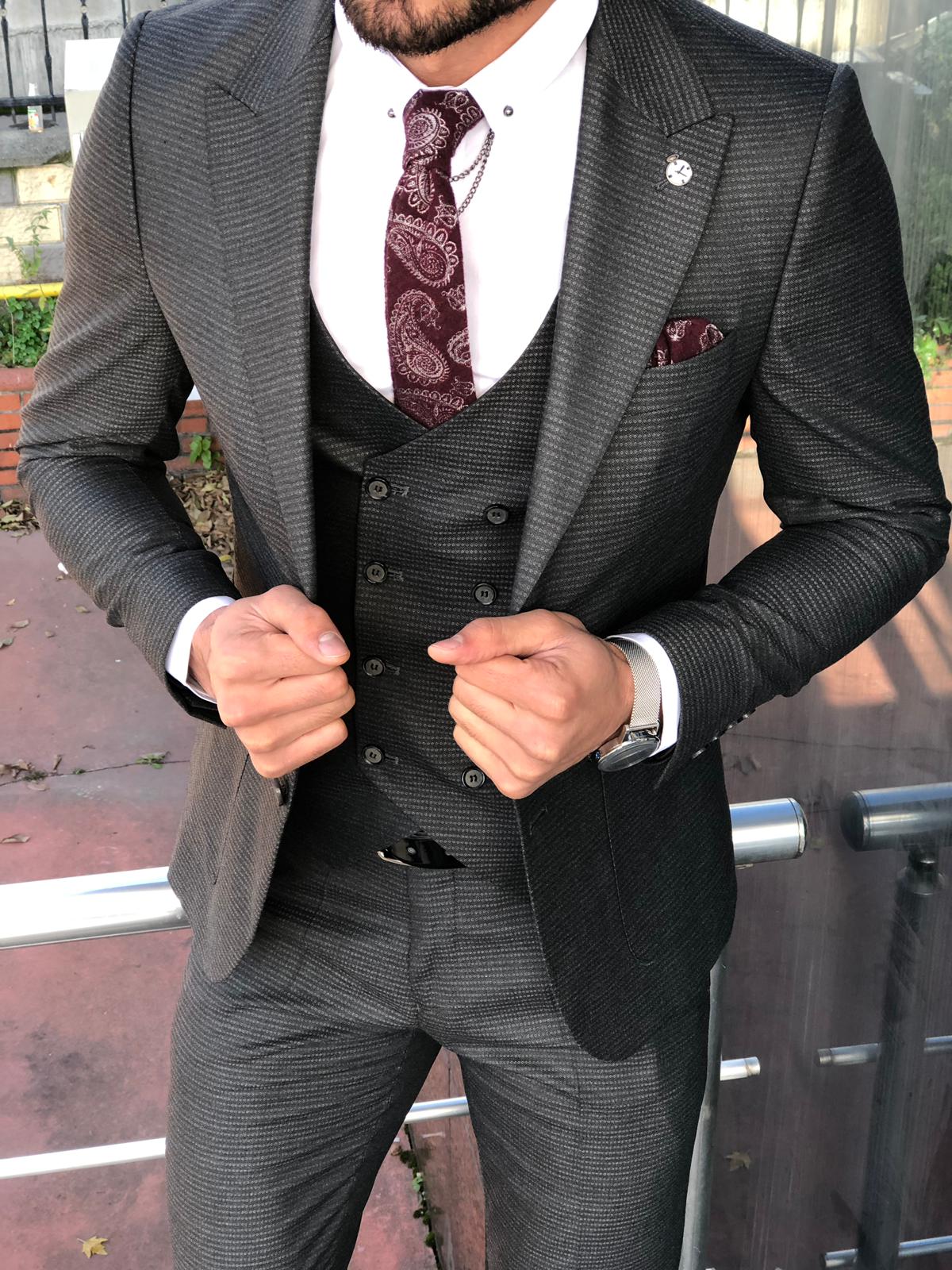 Slim-Fit Patterned  Suit Vest Anthracite-baagr.myshopify.com-suit-BOJONI