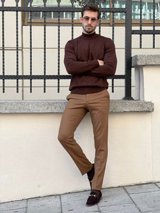 Bojoni Astoria Slim Fit Brown Turtleneck Sweater