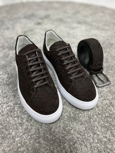 Louis Special Edition Rubber Sole Suede Print Leather Brown Sneakers