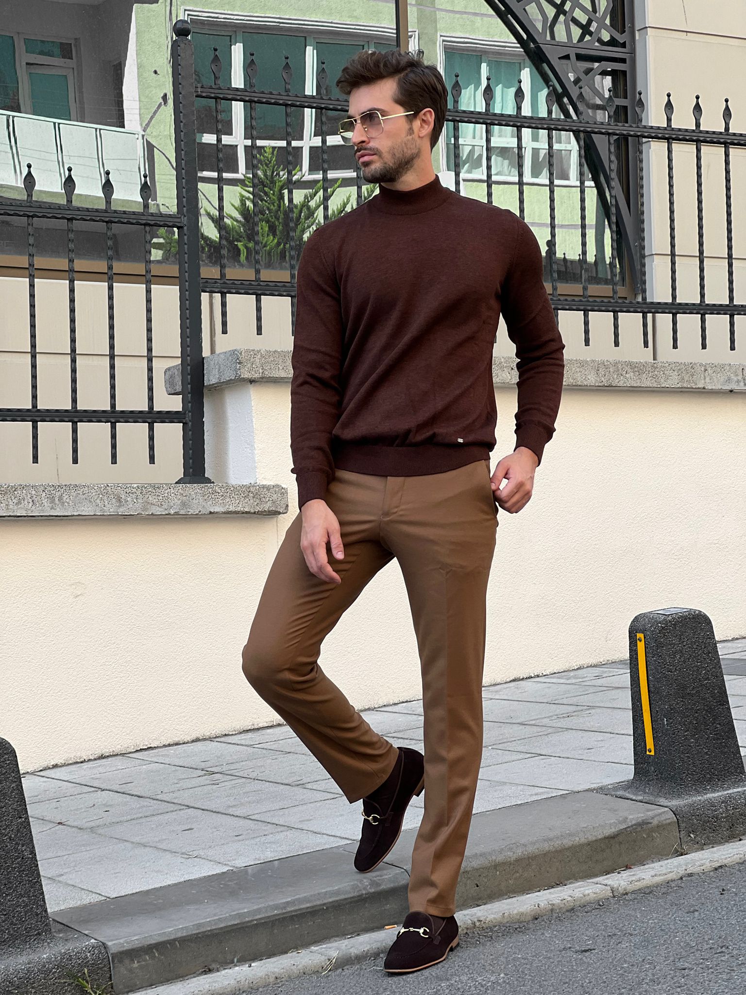 Bojoni Astoria Slim Fit Brown Turtleneck Sweater