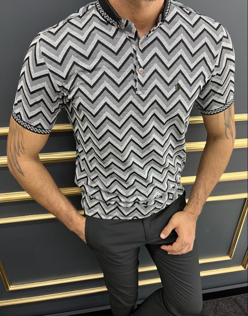 Bojoni Uluwatu Slim Fit Black Striped Polo Tees