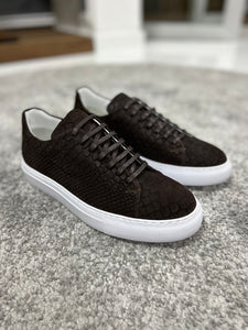 Louis Special Edition Rubber Sole Suede Print Leather Brown Sneakers