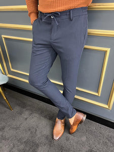 Thread Slim Fit Rope Detailed Dark Blue Trouser