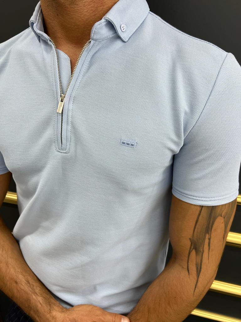 Bojoni Uluwatu Slim Fit Zippered Blue Polo Tees