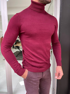 Casani Burgundy Slim Fit Mock Turtleneck Sweater-baagr.myshopify.com-sweatshirts-BOJONI