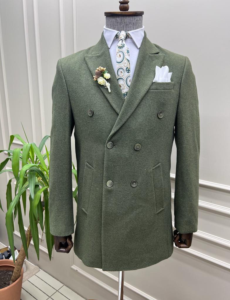 Rick Slim Fit Double Breasted Khaki Coat