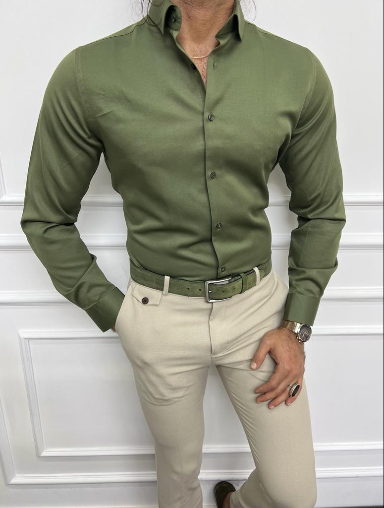 Leon Slim Fit Plaid Khaki Shirt