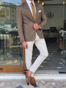 Larna Brown Slim Fit Striped Blazer-baagr.myshopify.com-blazers-BOJONI