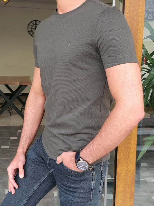 Lerno Khaki Slim Fit Round Neck T-Shirt-baagr.myshopify.com-T-shirt-BOJONI