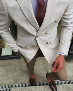 Bellingham Beige Slim Fit Double Breasted Pinstripe Blazer-baagr.myshopify.com-blazers-BOJONI