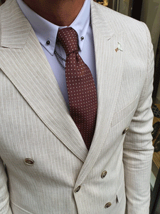 Bellingham Beige Slim Fit Double Breasted Pinstripe Blazer-baagr.myshopify.com-blazers-BOJONI