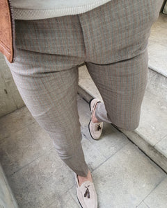 Paco Beige Slim Fit Plaid Pants-baagr.myshopify.com-Pants-BOJONI