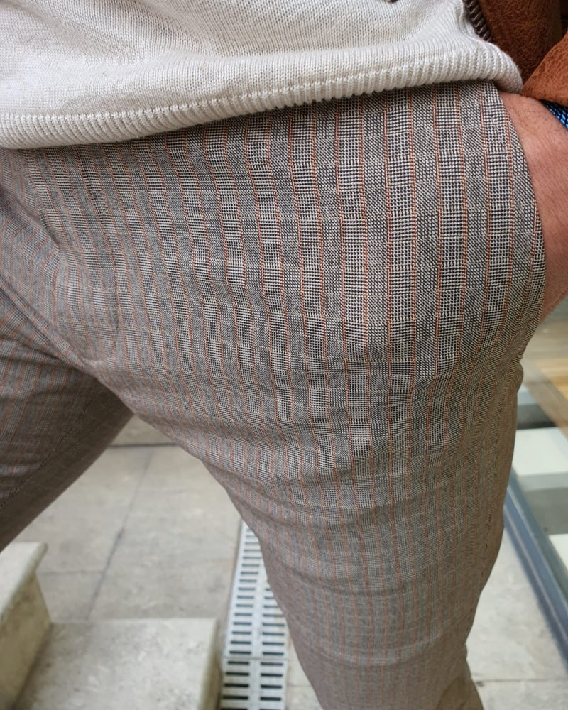 Paco Beige Slim Fit Plaid Pants-baagr.myshopify.com-Pants-BOJONI