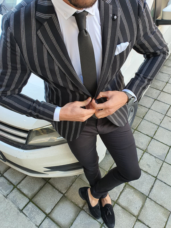 Richbaum Black Slim Fit Striped Blazer-baagr.myshopify.com-blazers-BOJONI