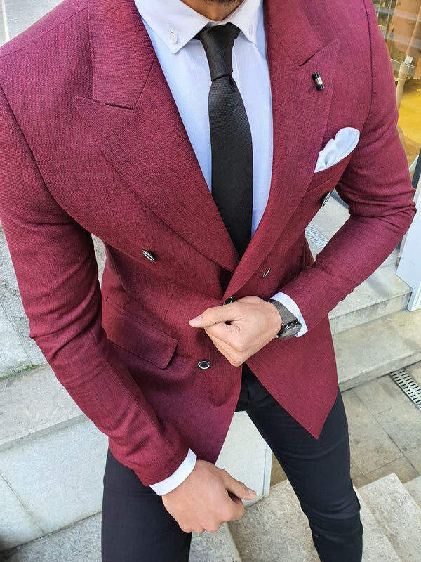 Richbaum Burgundy Slim Fit Double Breasted Blazer-baagr.myshopify.com-blazers-BOJONI