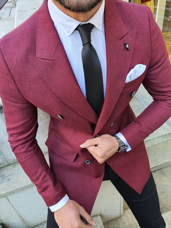 Richbaum Burgundy Slim Fit Double Breasted Blazer-baagr.myshopify.com-blazers-BOJONI