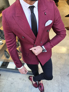 Richbaum Burgundy Slim Fit Double Breasted Blazer-baagr.myshopify.com-blazers-BOJONI