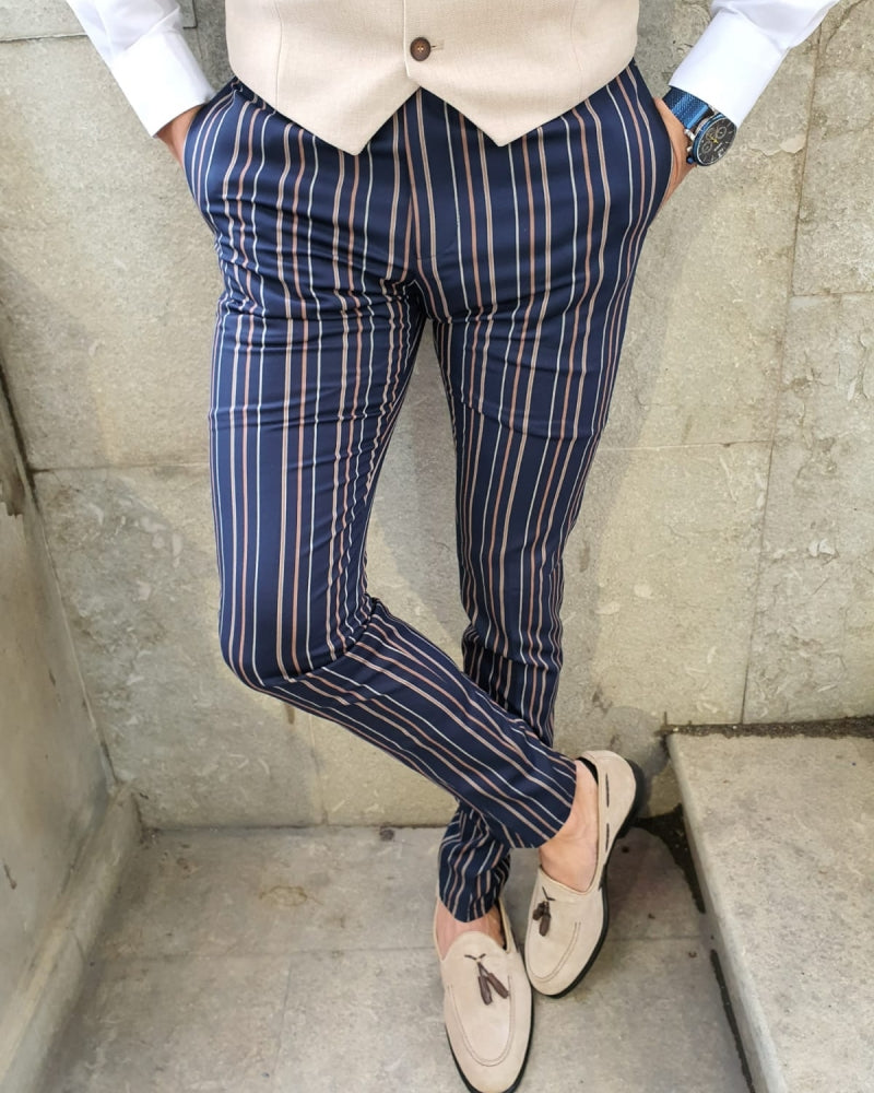 Paco Dark Blue Slim Fit Chalk Stripe Pants-baagr.myshopify.com-Pants-BOJONI