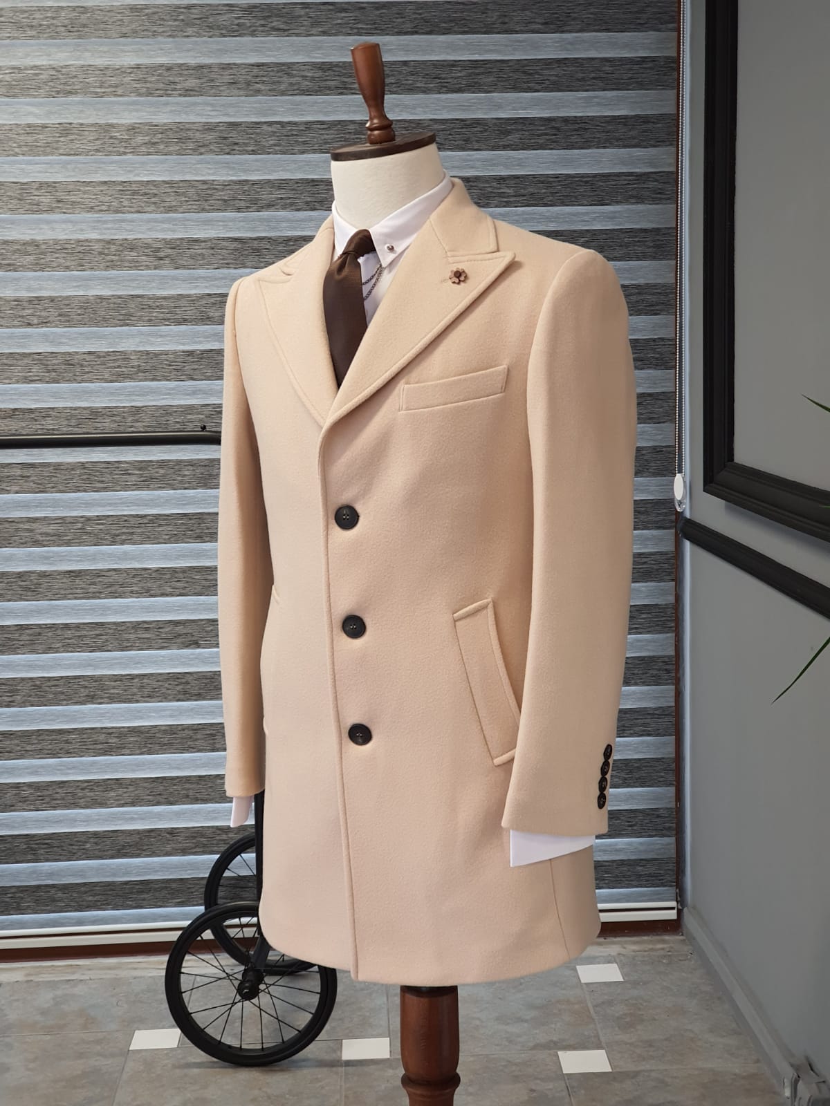 Saponi Beige Slim Fit Wool Long Coat-baagr.myshopify.com-Jacket-BOJONI