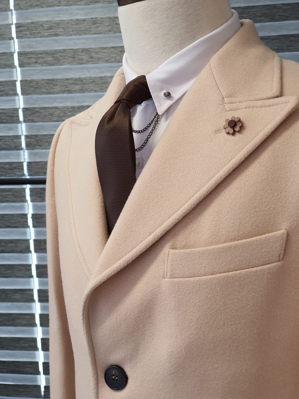 Saponi Beige Slim Fit Wool Long Coat-baagr.myshopify.com-Jacket-BOJONI