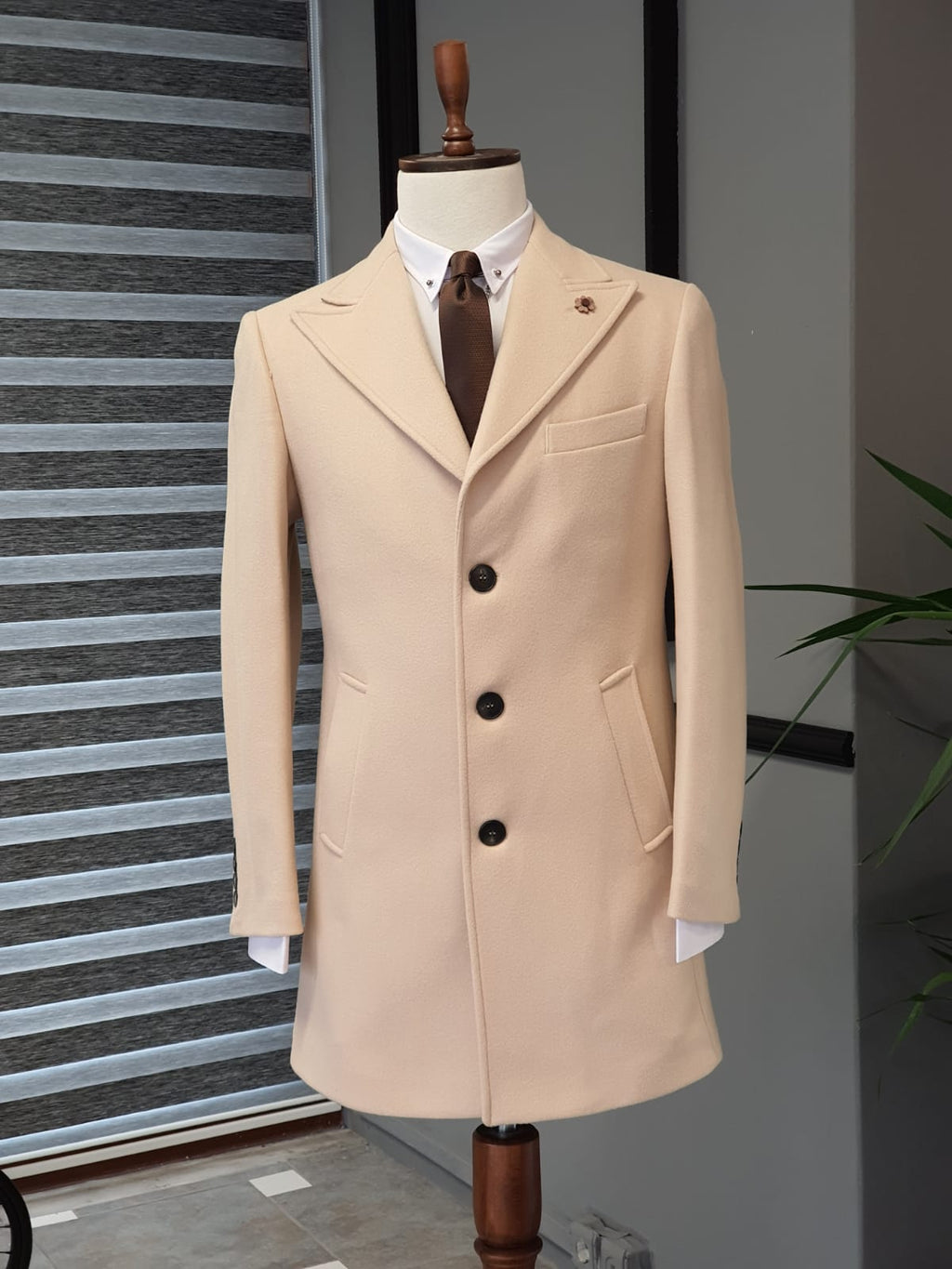 Saponi Beige Slim Fit Wool Long Coat-baagr.myshopify.com-Jacket-BOJONI