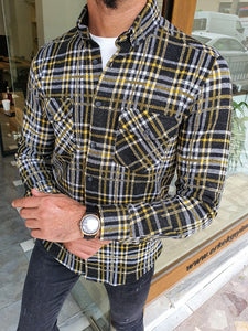 Bojo Yellow Slim Fit Long Sleeve Cotton Plaid Shirt-baagr.myshopify.com-Shirt-BOJONI