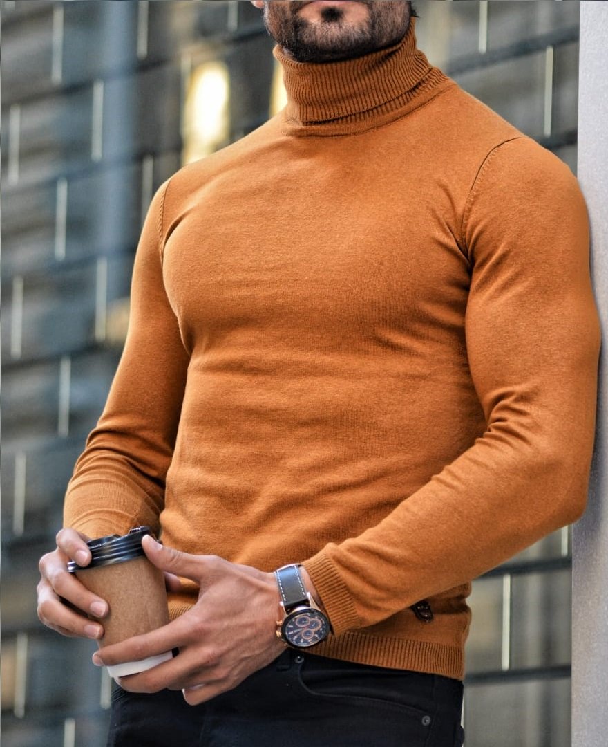 Elko Camel Slim Fit Turtleneck Wool Sweater-baagr.myshopify.com-sweatshirts-BOJONI