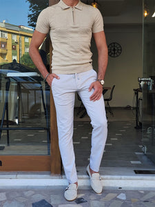 Bano Beige Slim Fit Zipper Polo T-Shirt-baagr.myshopify.com-T-shirt-BOJONI