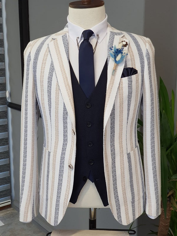 Elche Camel Slim Fit Striped Notch Lapel Cotton Suit-baagr.myshopify.com-suit-BOJONI