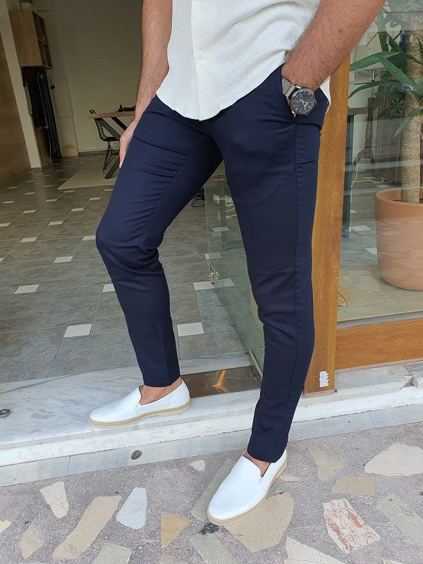 Mantova  Dark Blue Slim Fit Cotton Pants-baagr.myshopify.com-Pants-BOJONI