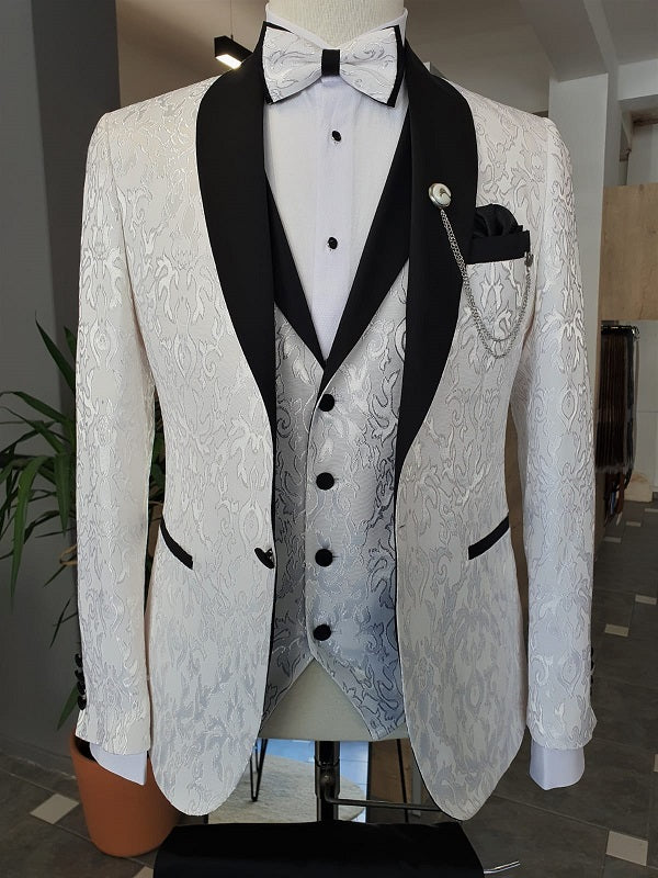 Bojoni White Slim Fit Shawl Lapel Tuxedo-baagr.myshopify.com-suit-BOJONI