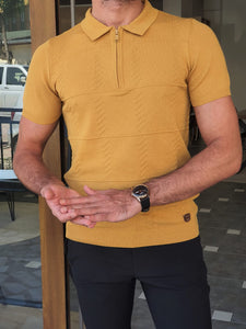 Bano Mustard Slim Fit Zipper Polo T-Shirt-baagr.myshopify.com-T-shirt-BOJONI