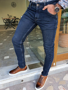 Bastoni Navy Blue Slim Fit Jeans-baagr.myshopify.com-Pants-BOJONI