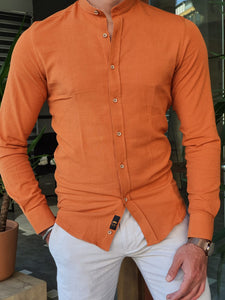 Bastoni Orange Slim Fit Long Sleeve Cotton Shirt-baagr.myshopify.com-Shirt-BOJONI