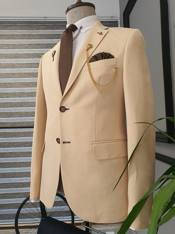 Elche Beige Slim Fit Notch Lapel Cotton Suit-baagr.myshopify.com-suit-BOJONI