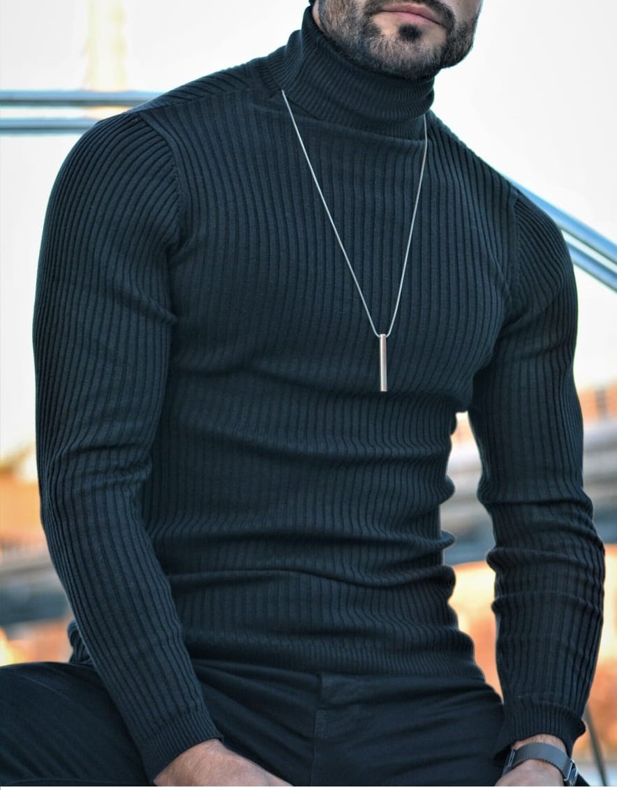 Napasta Black Slim Fit Turtleneck Wool Sweater-baagr.myshopify.com-sweatshirts-BOJONI