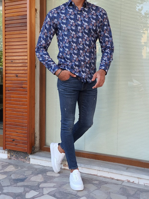 Areni Blue Slim Fit Long Sleeve Cotton Shirt-baagr.myshopify.com-Shirt-BOJONI