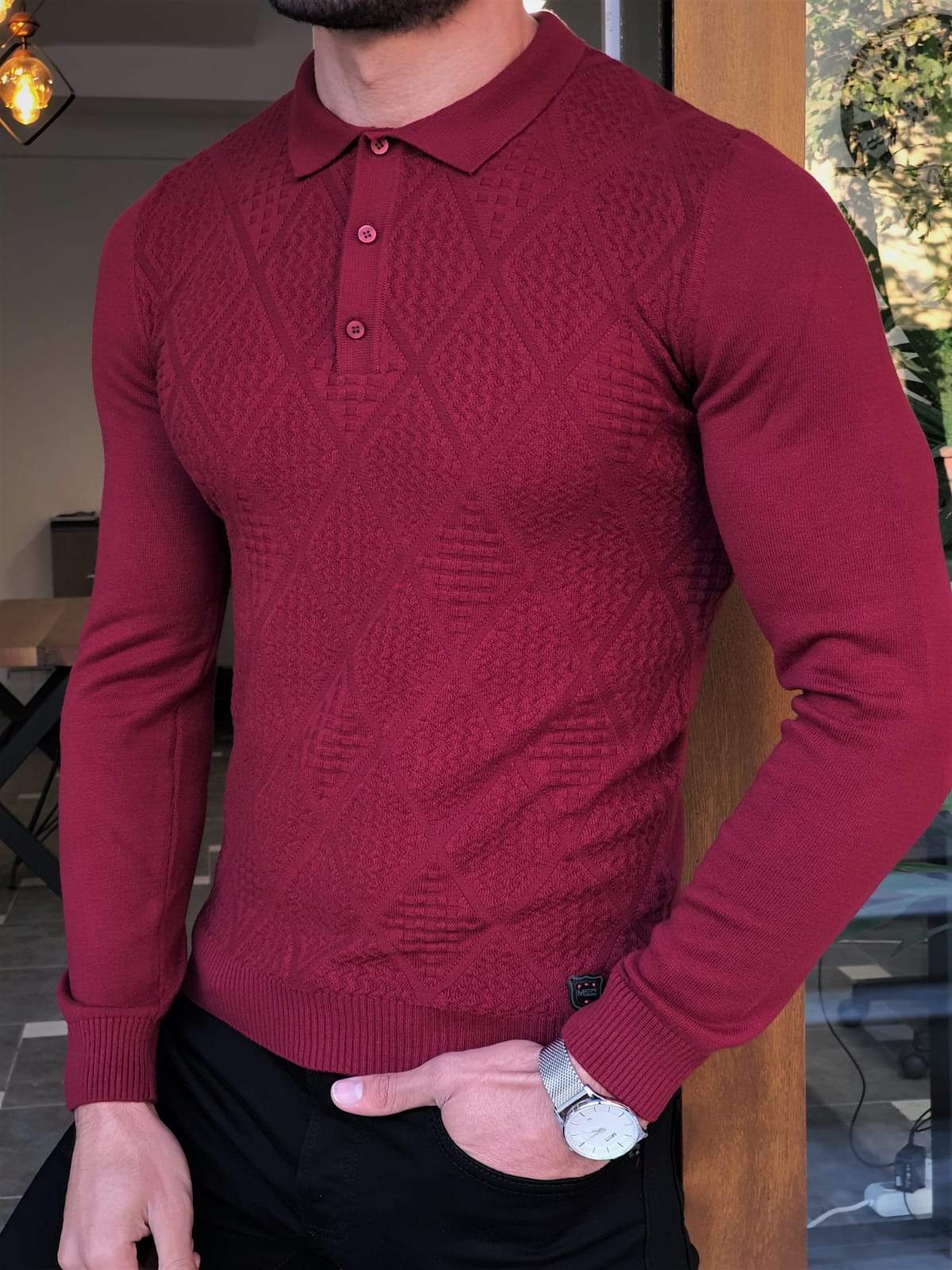 Elko Claret Red Slim Fit Collar Sweater-baagr.myshopify.com-sweatshirts-BOJONI