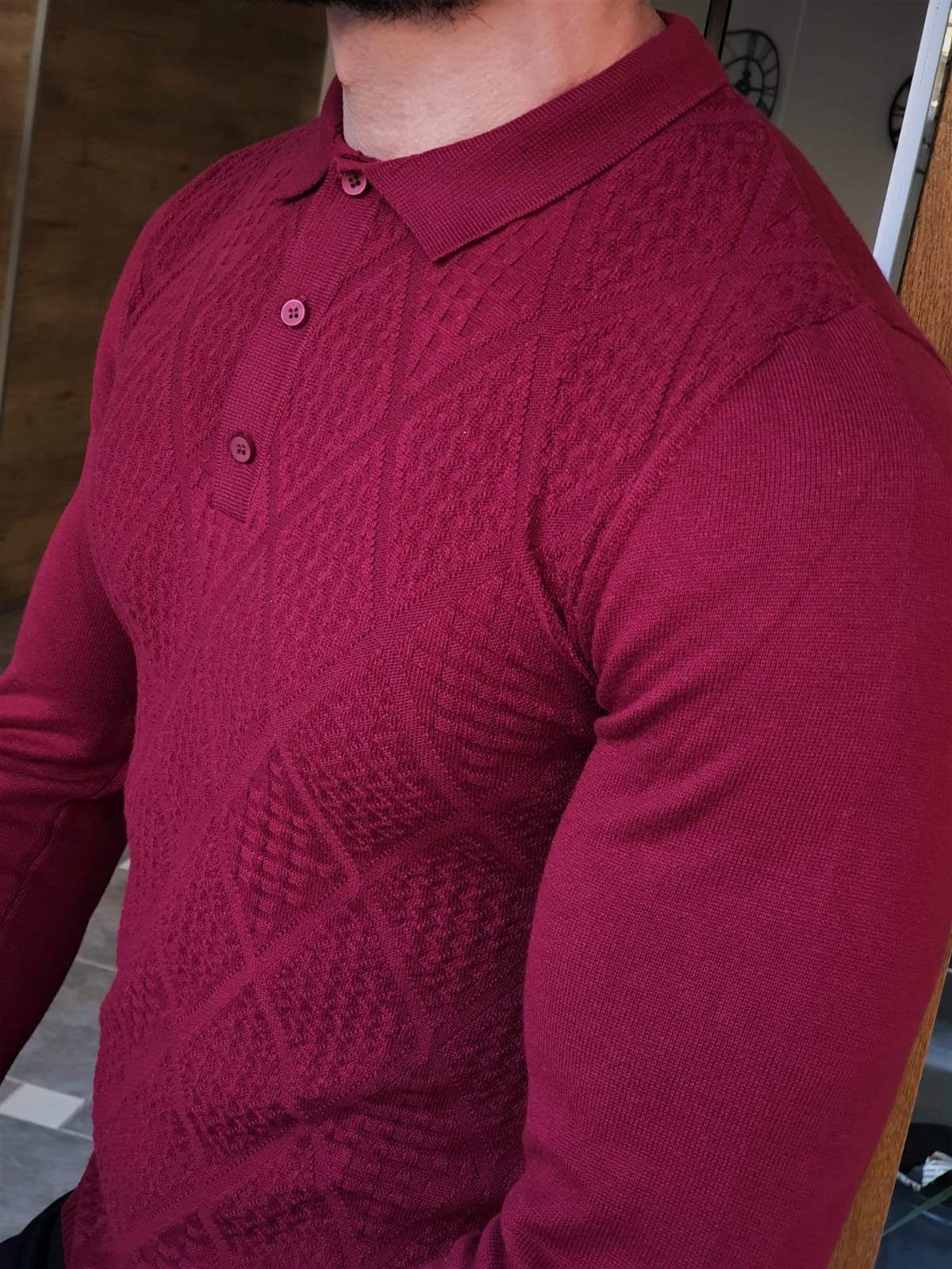 Elko Claret Red Slim Fit Collar Sweater-baagr.myshopify.com-sweatshirts-BOJONI