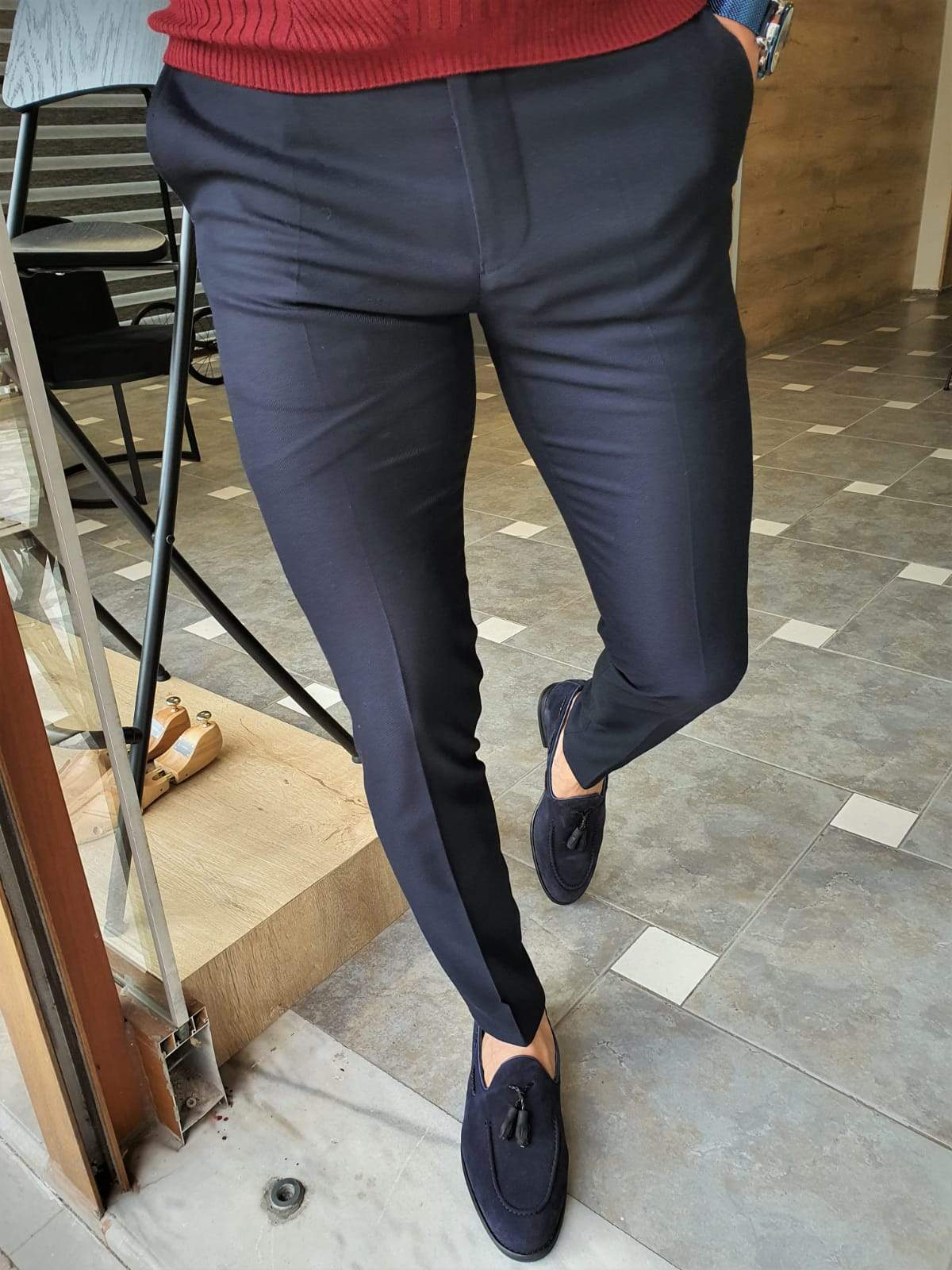 Paruri Navy Blue Slim Fit Pants-baagr.myshopify.com-Pants-brabion